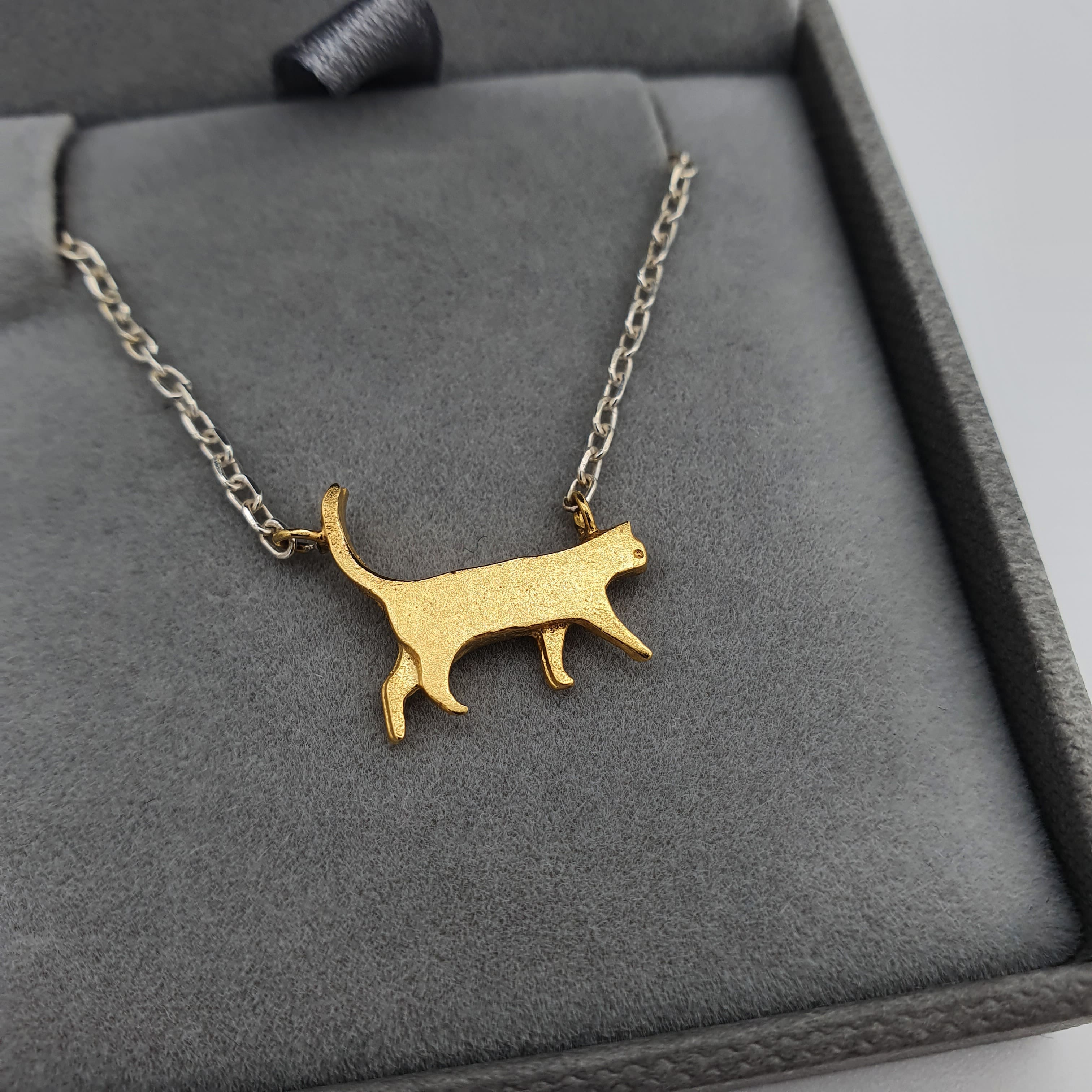 Cat Charm Necklace in Solid Gold - Tales In Gold